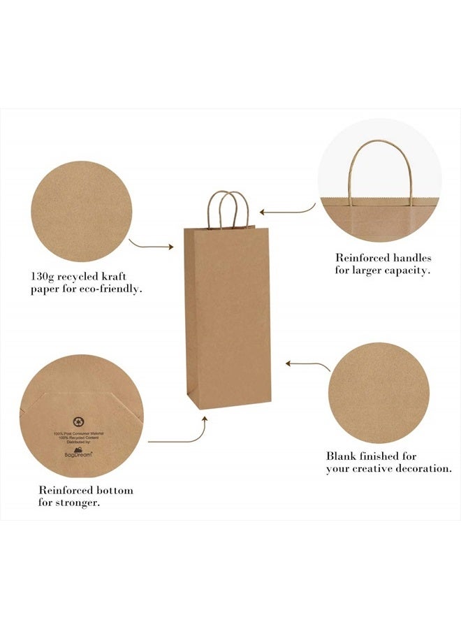 BagDream Kraft Paper Bags 5.25x3.25x13 Inches 50Pcs Wine Bags Paper Gift Bags Kraft Bags Retail Bags Brown Paper Wine Bags with Handles Bulk - Image 3