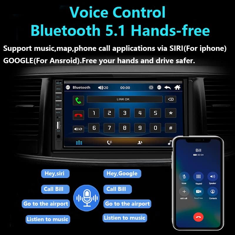 Naifay Double Din Car Stereo with Apple Carplay and Android Auto - 7 Inch HD Touchscreen - Image 4