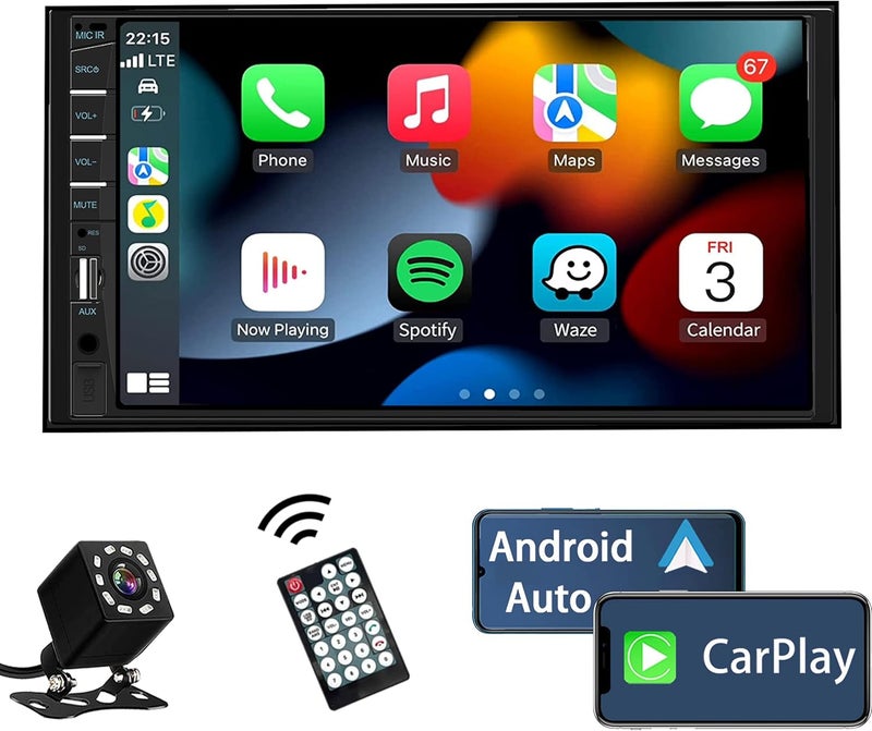 Naifay Double Din Car Stereo with Apple Carplay and Android Auto - 7 Inch HD Touchscreen - Image 1