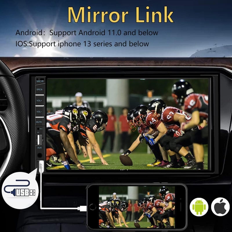 Naifay Double Din Car Stereo with Apple Carplay and Android Auto - 7 Inch HD Touchscreen - Image 3
