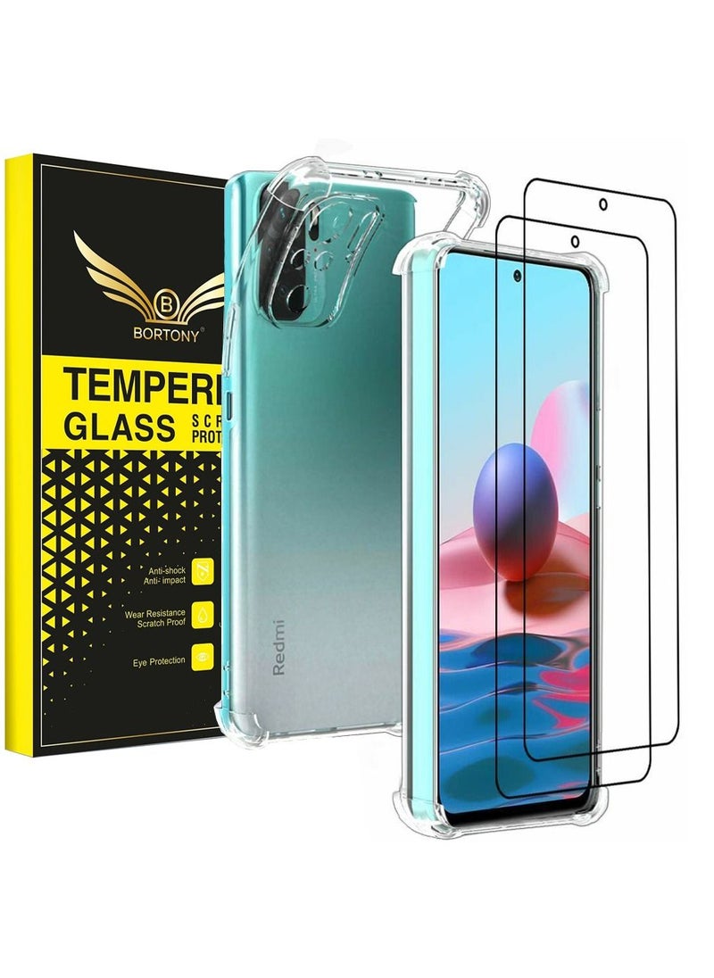 بورتوني جراب Redmi Note 10 4G مع 2 من الزجاج المقوى رفيع للغاية من السيليكون الناعم من مادة TPU غطاء مقاوم للصدمات لهاتف Xiaomi Redmi Note 10 4G  - Image 1