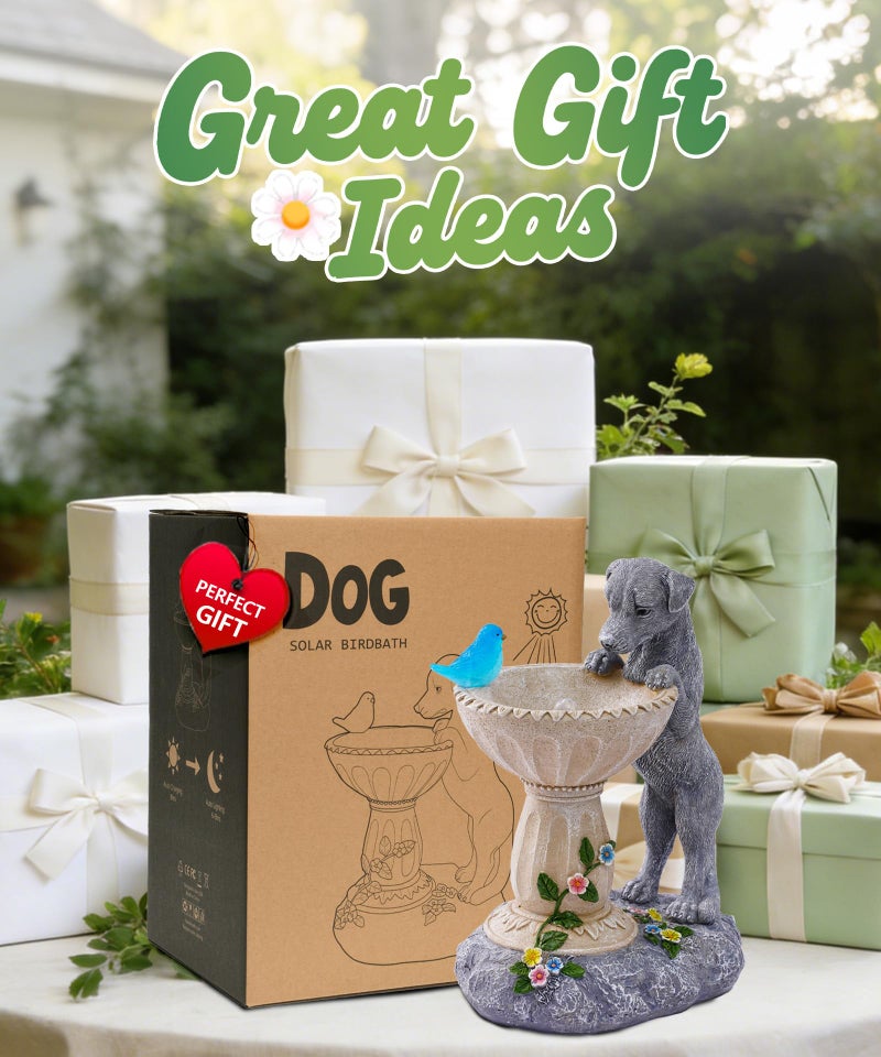 Nacome Solar Dog Statue for Garden Decor: IP44 Weatherproof Resin with Automatic Lighting - No Installation- Outdoor Yard Patio Balcony Art - Birthday Gifts for Bird Lovers Mom Grandma Women - Image 2