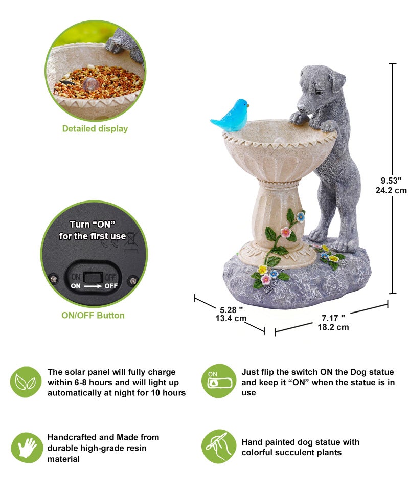 Nacome Solar Dog Statue for Garden Decor: IP44 Weatherproof Resin with Automatic Lighting - No Installation- Outdoor Yard Patio Balcony Art - Birthday Gifts for Bird Lovers Mom Grandma Women - Image 4