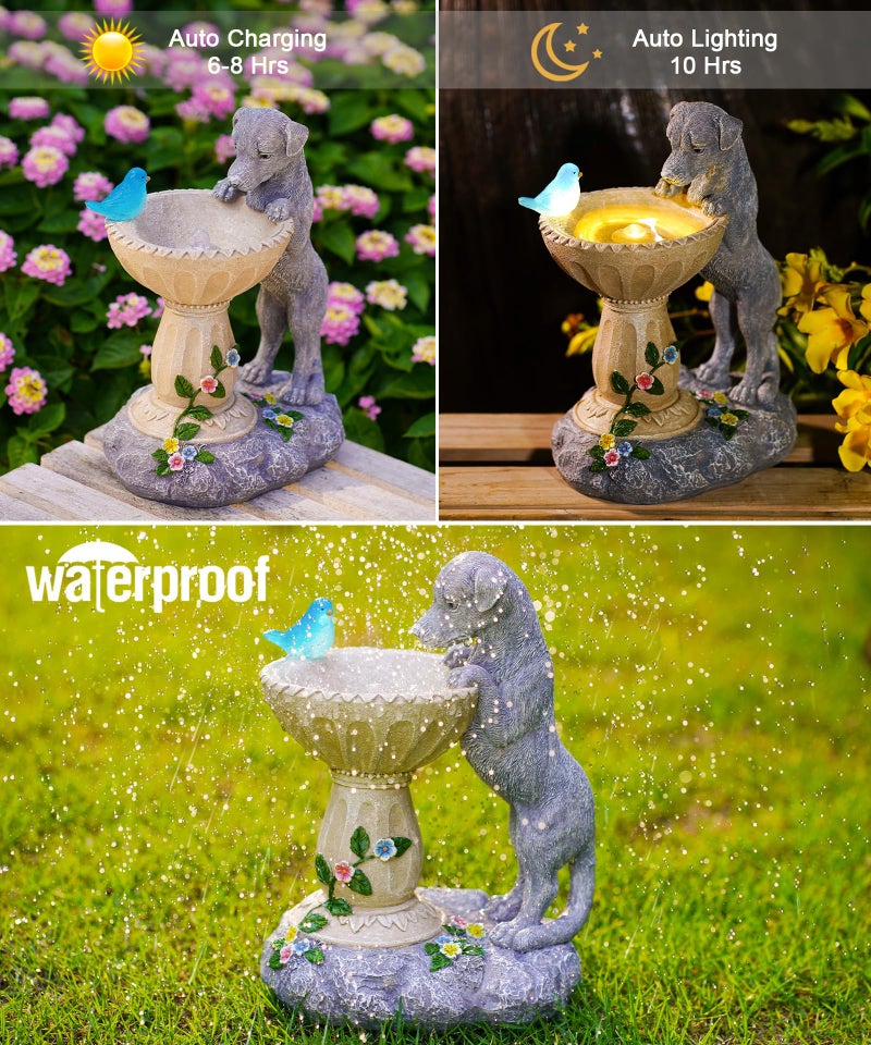 Nacome Solar Dog Statue for Garden Decor: IP44 Weatherproof Resin with Automatic Lighting - No Installation- Outdoor Yard Patio Balcony Art - Birthday Gifts for Bird Lovers Mom Grandma Women - Image 5