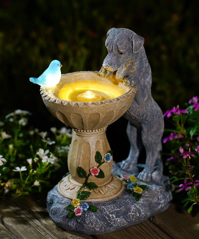 Nacome Solar Dog Statue for Garden Decor: IP44 Weatherproof Resin with Automatic Lighting - No Installation- Outdoor Yard Patio Balcony Art - Birthday Gifts for Bird Lovers Mom Grandma Women - Image 1