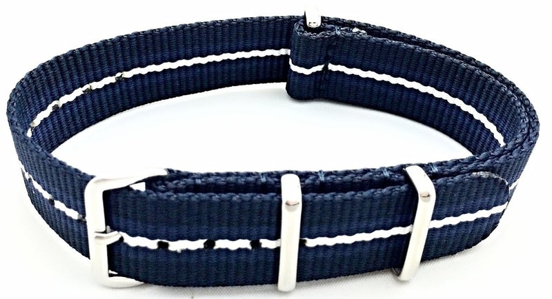 NewLife 18mm Navy Blue/Blue/White Watchband | Vintage, Military Style Watchstrap Nylon Fabric Replacement Wrist Band that brings to Any Watch (For Men and Women) - Image 2