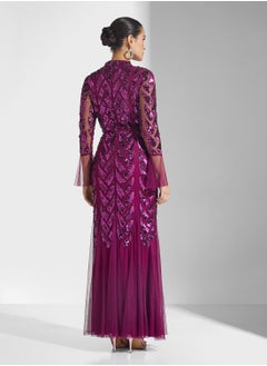Amelia Rose Embellished Flare Sleeve Dress  - Image 2