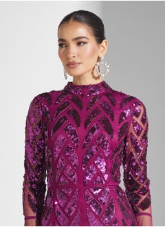 Amelia Rose Embellished Flare Sleeve Dress  - Image 3