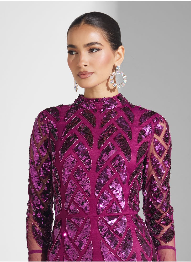 Amelia Rose Embellished Flare Sleeve Dress  - Image 3