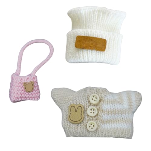 SLLFLY 17cm Knitting Doll Clothes Outfits Set AccessoriesCute Knitted hat Knitted TShirt Knitted Bag KhakiNo Doll - Image 1