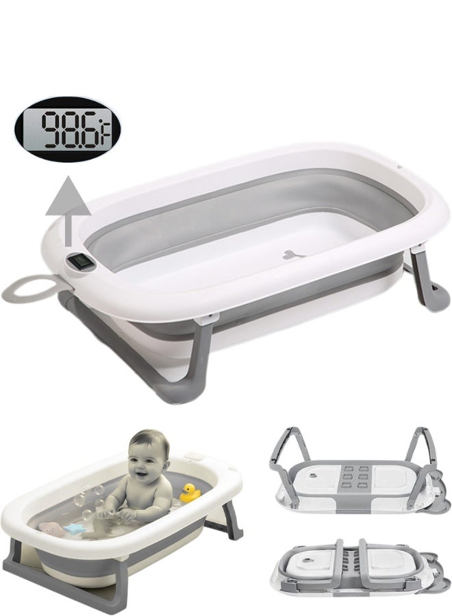 Baby Bathtub Collapsible for Newborns and Infants 0-24 Months with Digital Thermometer and Drain Plug, Portable Travel Infant Tub, Non-Slip Feet, Safe PP+TPE Material, Space-Saving Foldable Baby Bath, Perfect Baby Shower Gift for Boys and Girls - Image 1