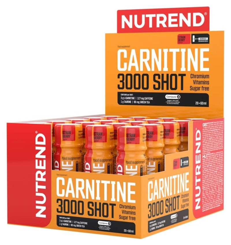 NUTREND Carnitine 3000 Shot – Strawberry | L-Carnitine + Caffeine + Green Tea | Sugar Free | 20 x 60ml - Image 1