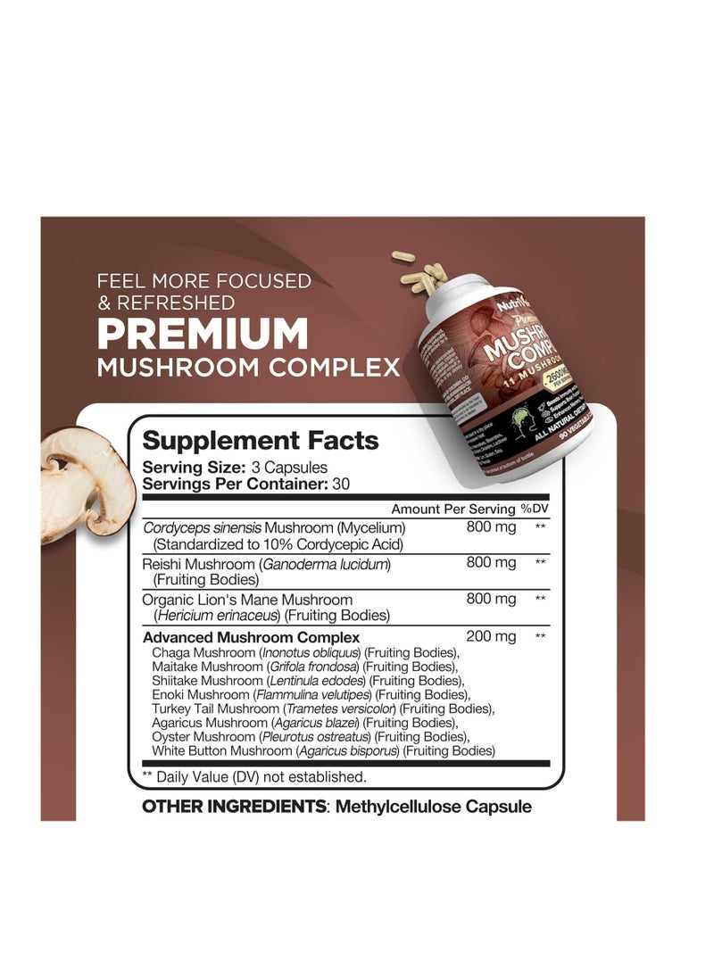Nutrivein - Premium Mushroom Complex Supplement 2600 mg - 90 Vegetable Capsules - Image 1