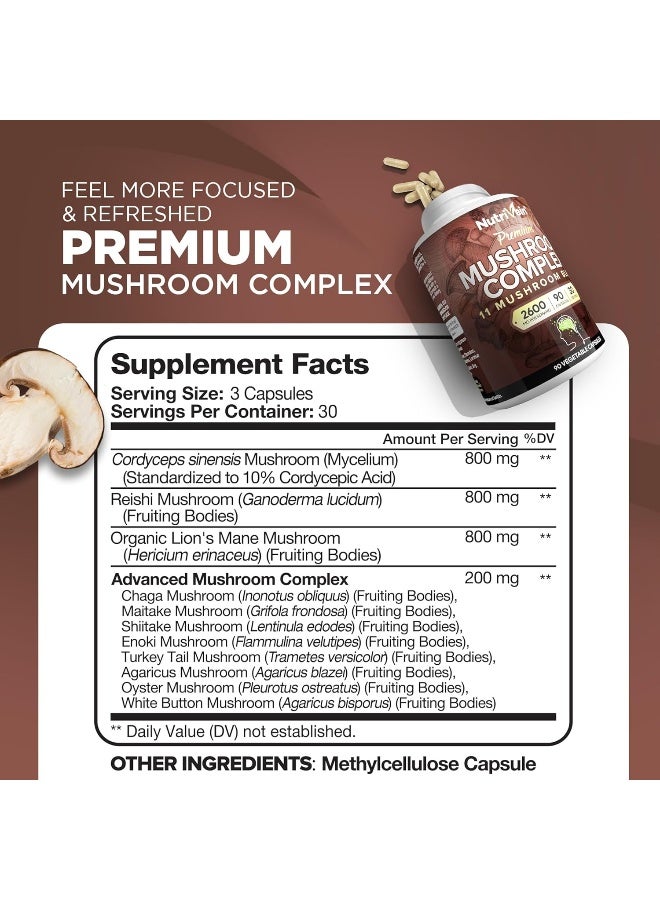 Nutrivein 7 Blend Lions Mane Mushroom Cordyceps, Chaga, Reishi, Turkey Tail, Maitake, Shiitake Supplement (2600mg) - Image 2