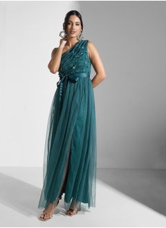Maya One Shoulder Tie Detail Mesh Dress  - Image 1