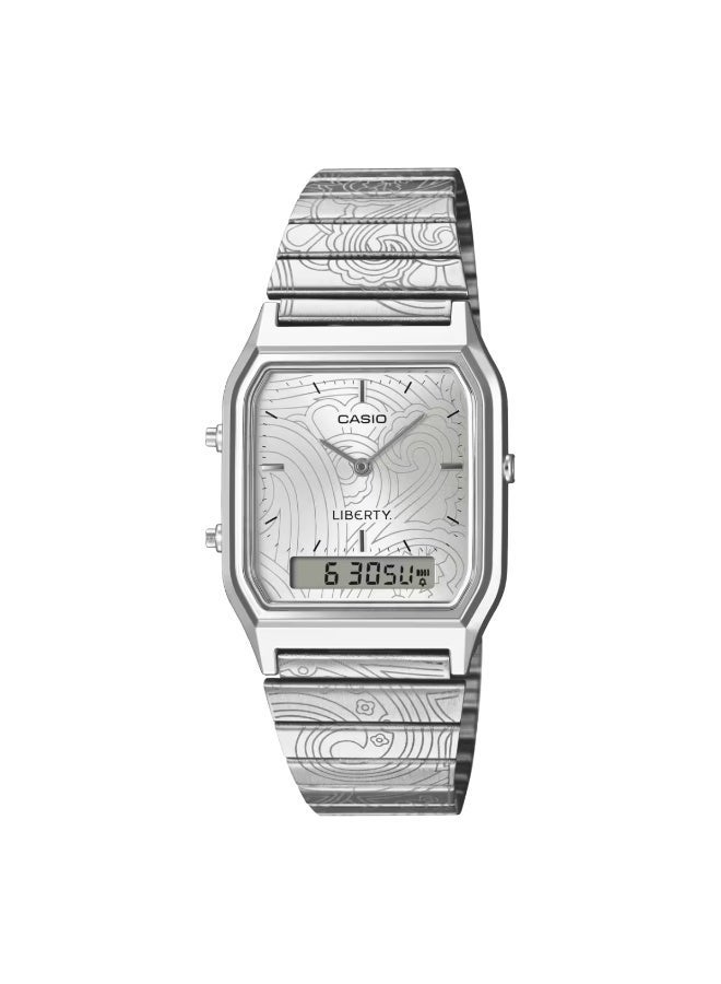 CASIO Limited Edition Vintage Liberty Collaboration Analog-Digital Unisex Watch AQ-230ELT-7A, 38.8 mm Silver Chrome-Plated Resin Case & Stainless Steel Band, 30 m WR - Image 3