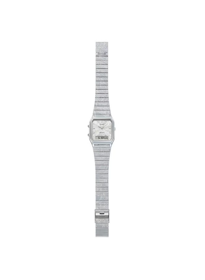 CASIO Limited Edition Vintage Liberty Collaboration Analog-Digital Unisex Watch AQ-230ELT-7A, 38.8 mm Silver Chrome-Plated Resin Case & Stainless Steel Band, 30 m WR - Image 2
