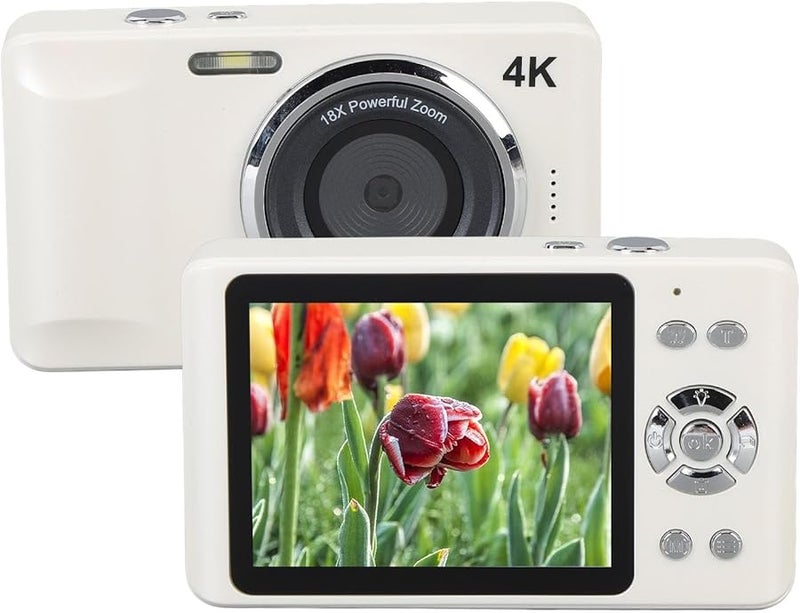 كاميرا تصوير فيديو بدقة 4K و 64 ميجابكسل مع تكبير رقمي 18x وتركيز تلقائي ومقاومة للاهتزاز ومنفذ USB Type-C باللون الأبيض - Image 2