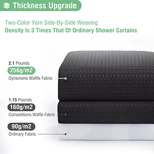 Dynamene Extra Long Fabric Shower Curtain - Waffle Weave 84 Inches Long Heavy Duty Cloth Shower Curtains for Bathroom, 256GSM Large Hotel Luxury Bath Curtain Set with 12 Plastic Hook, 72Wx84H, Black - Image 2