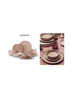 Kutahya Porcelain Dinner Set 24 Pieces Round Brown Hera Kutahya Turkish Beige 8697828897060