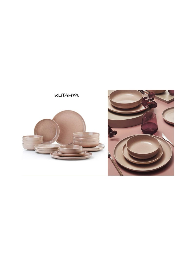 Kutahya Porselen - Kutahya Porcelain Dinner Set 24 Pieces Round Brown Hera Kutahya Turkish Beige 8697828897060 - Image 1