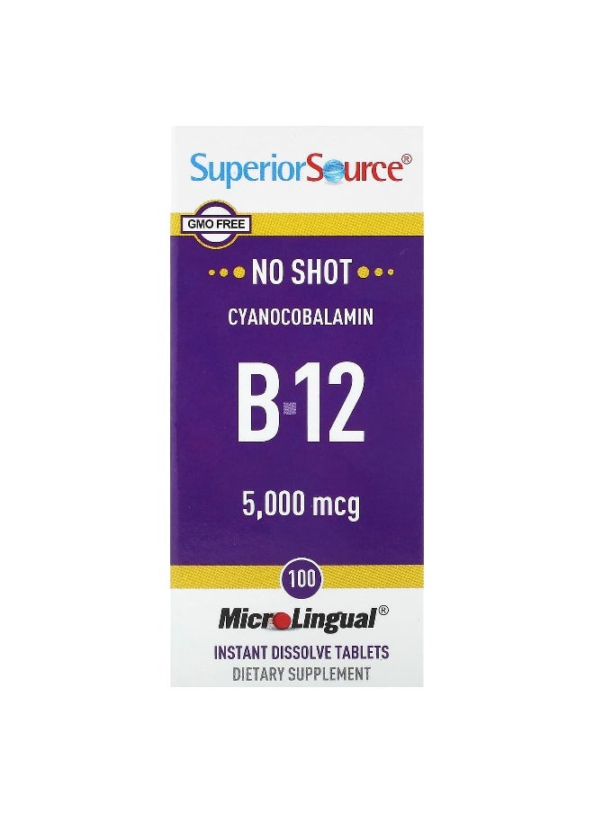 Superior Source Superior Source, B-12 (Cyanocobalamin), 5,000 mcg, 100 MicroLingual Instant Dissolve Tablets  - Image 1