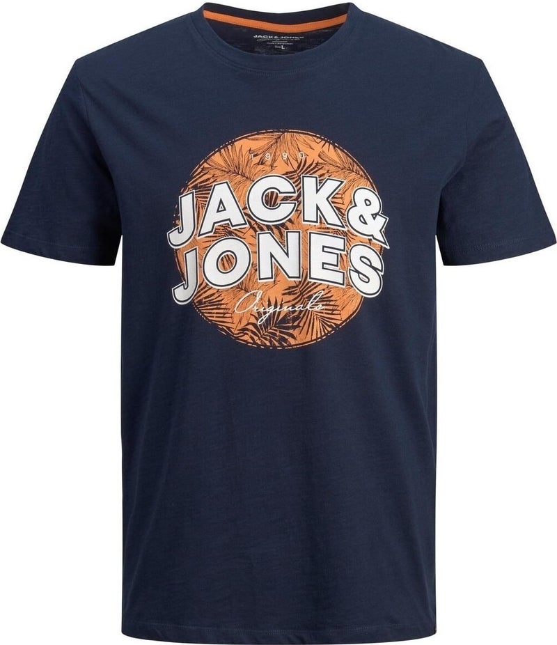 Jack Jones 12205787_Jorbloomer Branding Tee Crew Neck Standard Pattern Printed Navy Blue Men's T 