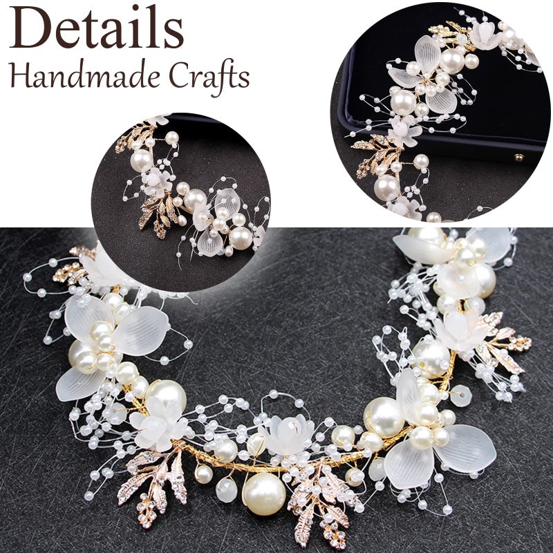KAYZON Wedding Hair Accessories for Kids, Flower Girl Accessory, Princess Headpiece White Headband Pearl and Girls Cute Bridal Band, Women's Fashion Headbands, Flower Pearl Gold - Image 5