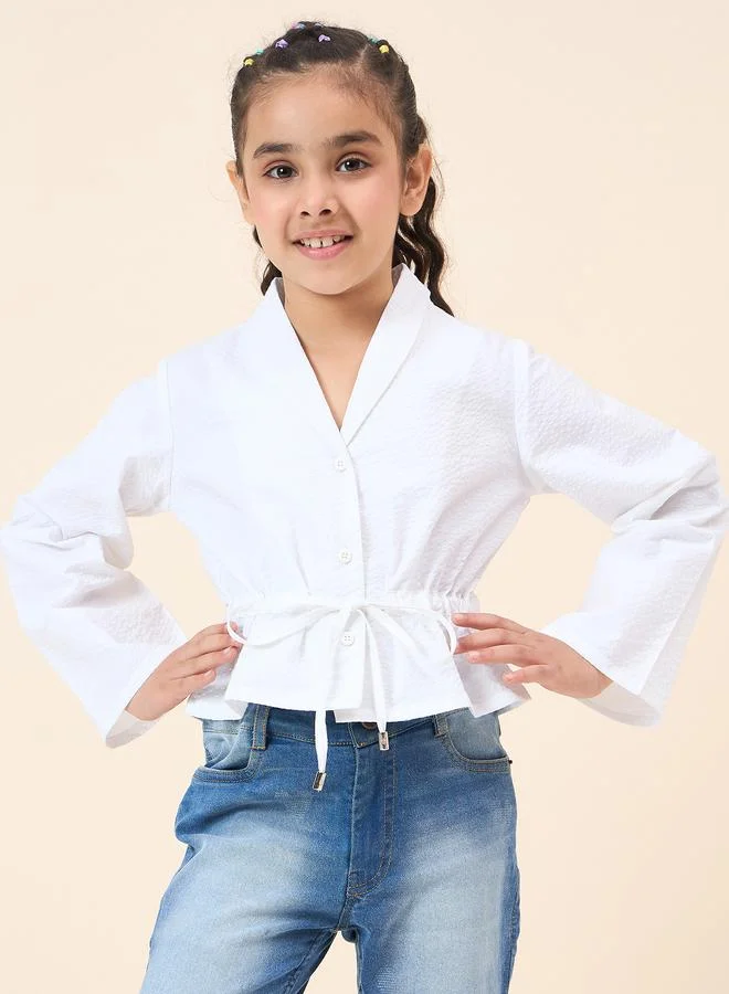 Stylo Bug Girls White Cotton Waist-Drawstring Top