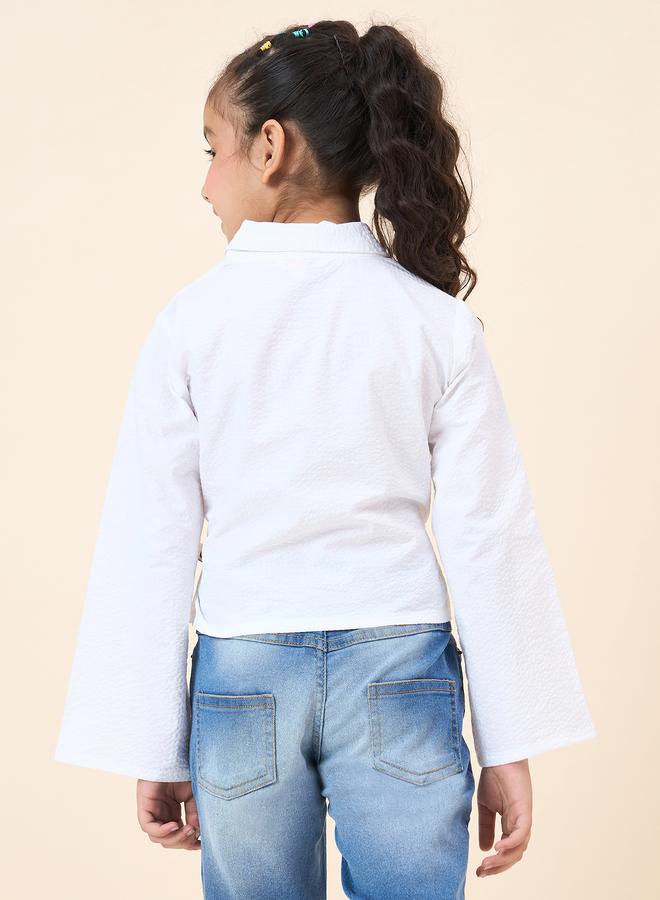 Stylo Bug Girls White Cotton Waist-Drawstring Top - Image 3