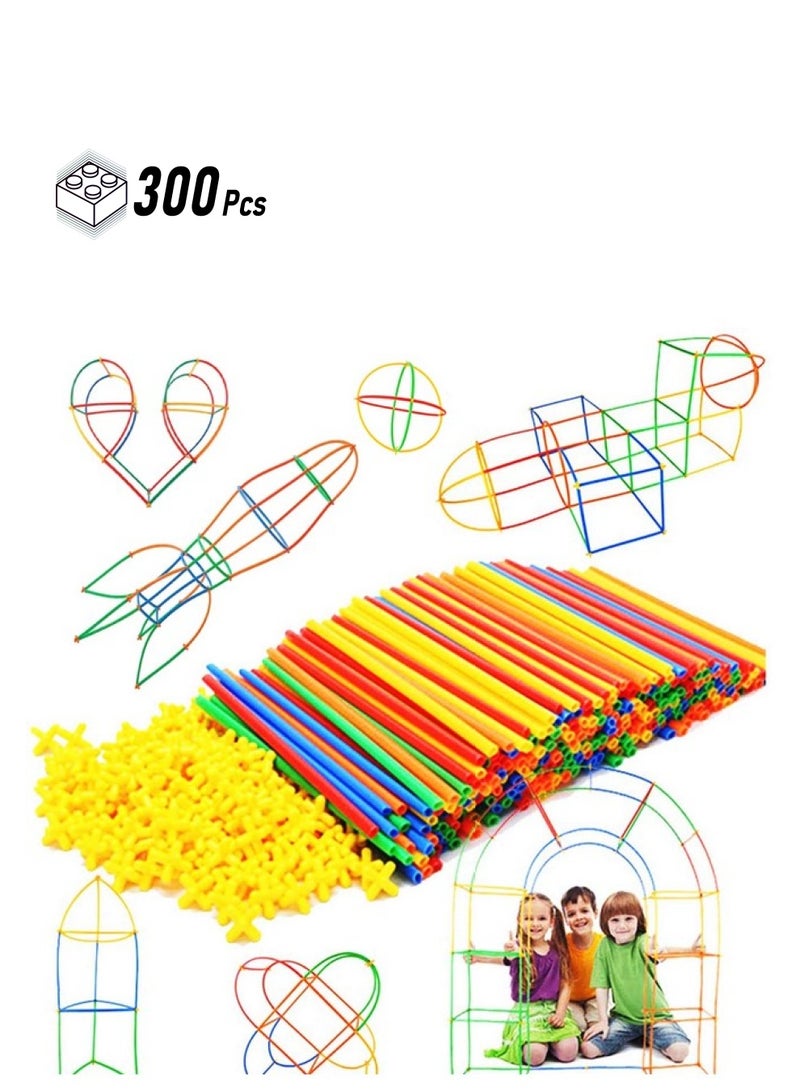 RAINBOW TOYFROG Building Straws And Connectors - Stem Blocks Construction Toys For Boys & Girls - 300 Pcs Straw Building Set - Engineering Connector Blocks For Kids  - Image 1
