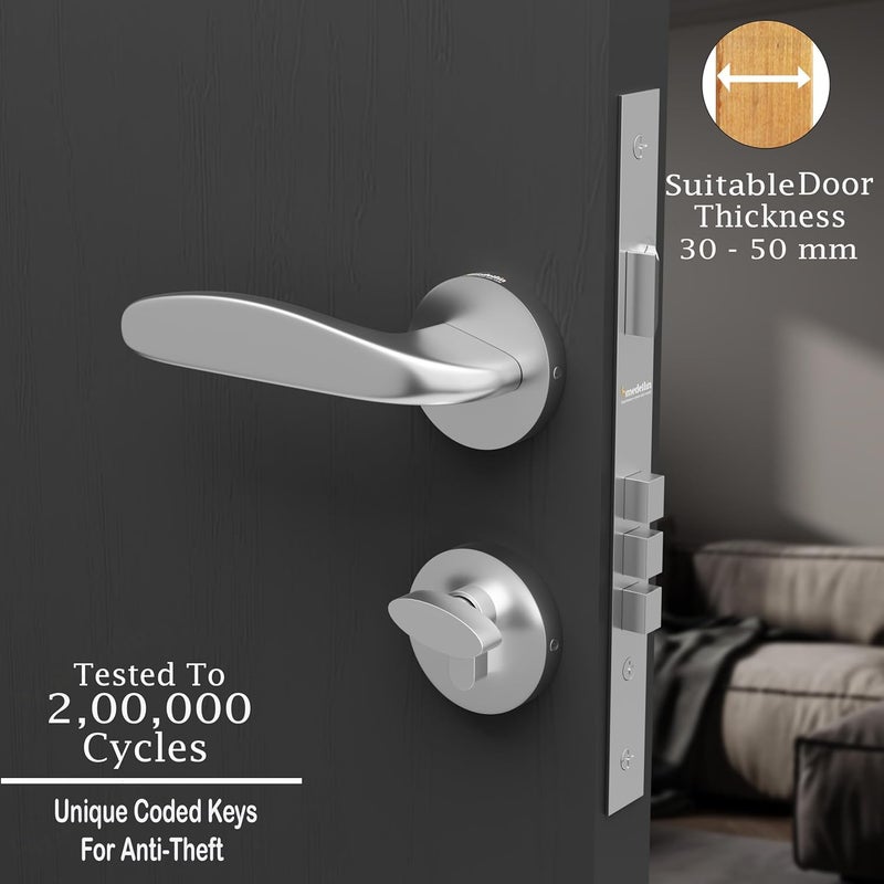 Medellin Medellin Mortise Door Lock 1021 Premium Satin Steel Brass Finish with Complete Handle Set 3 Brass Keys Main Door Locks for HomeOfficeHotel Ideal Door Lock for Home Main Door Use  - Image 2