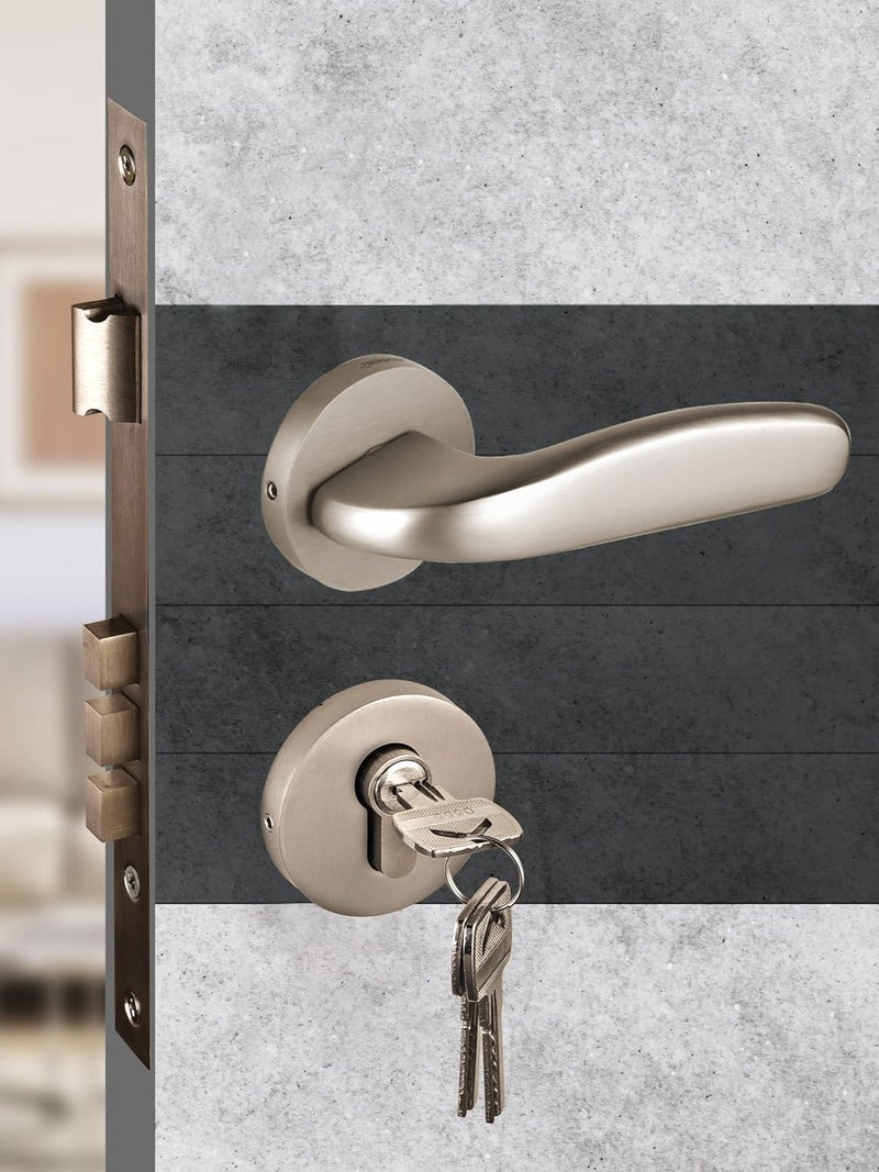 Medellin Medellin Mortise Door Lock 1021 Premium Satin Steel Brass Finish with Complete Handle Set 3 Brass Keys Main Door Locks for HomeOfficeHotel Ideal Door Lock for Home Main Door Use  - Image 1