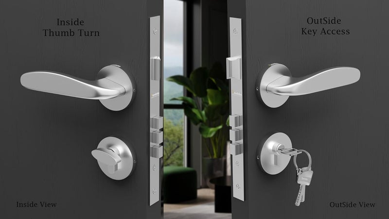 Medellin Medellin Mortise Door Lock 1021 Premium Satin Steel Brass Finish with Complete Handle Set 3 Brass Keys Main Door Locks for HomeOfficeHotel Ideal Door Lock for Home Main Door Use  - Image 4