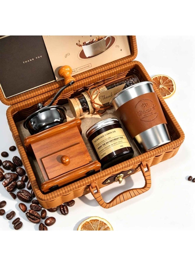 Coffee Maker Gift Basket Set,Vintage Handheld Manual Coffee Grinder,Insulated Brewing Cup,Portable Hand-Brewing Coffee Accessories Kit, Gift for Coffee Lovers, Birthday, Mother's Day - Image 1