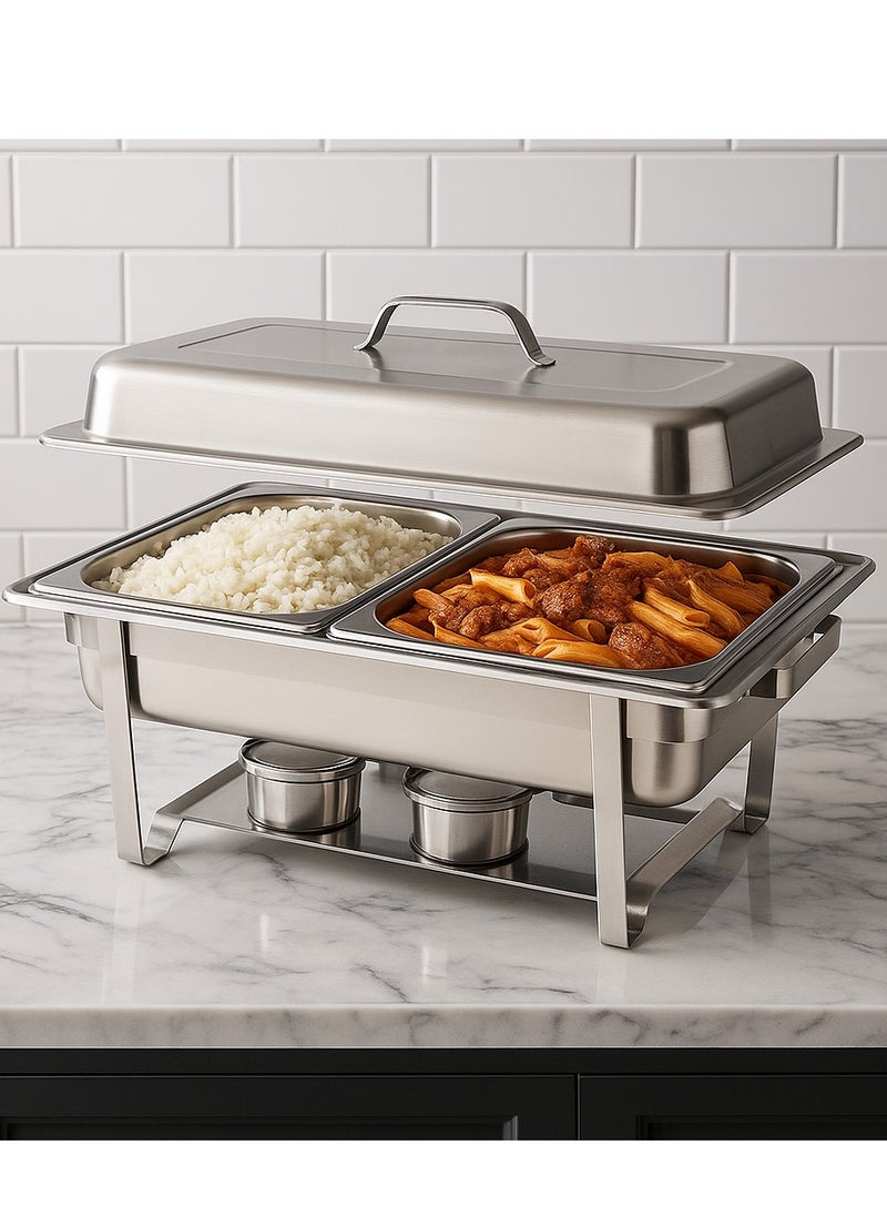 ALMUFARREJ Chafing Dish Buffet Silver Double Stainless Steel Silver Rectangular  - Image 2