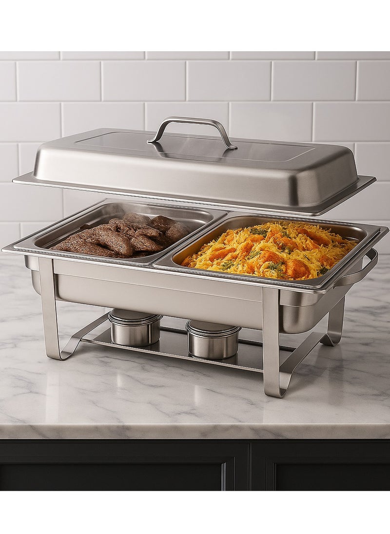 ALMUFARREJ Chafing Dish Buffet Silver Double Stainless Steel Silver Rectangular  - Image 1