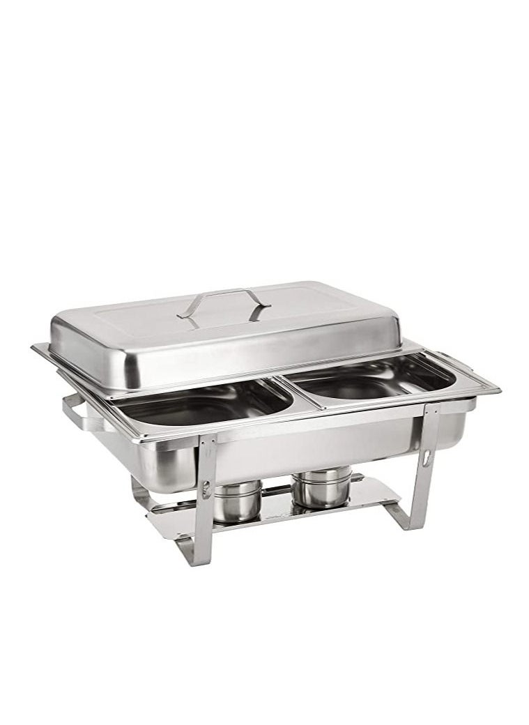 ALMUFARREJ Chafing Dish Buffet Silver Double Stainless Steel Silver Rectangular 9.5 Liters  - Image 1