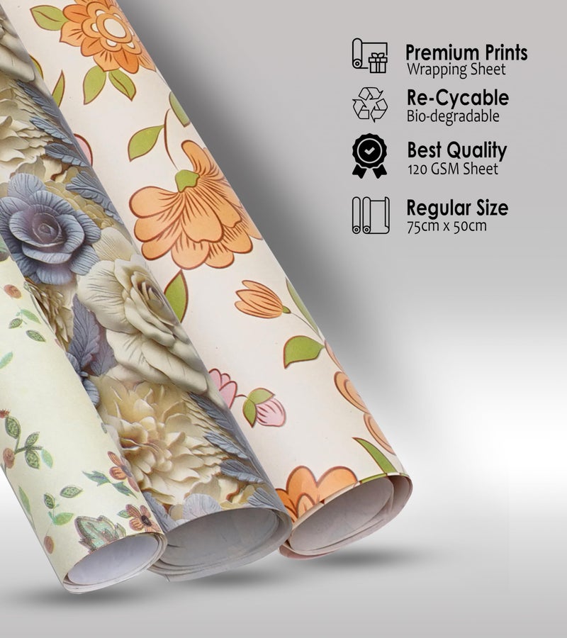 KOSY Gift Wrapping Paper Sheets - Pack of 75 Sheets (75 x 50 cm) | Premium Design Wrapping Paper For Gift Packing | Gift Paper Sheets Pack Of 75 (Flower Art, Blue White Rose & Green Belpatti) - Image 5