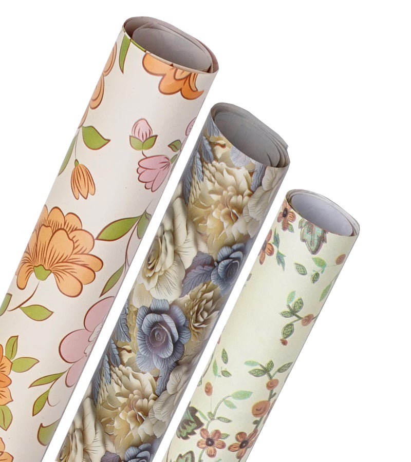 KOSY Gift Wrapping Paper Sheets - Pack of 75 Sheets (75 x 50 cm) | Premium Design Wrapping Paper For Gift Packing | Gift Paper Sheets Pack Of 75 (Flower Art, Blue White Rose & Green Belpatti) - Image 1