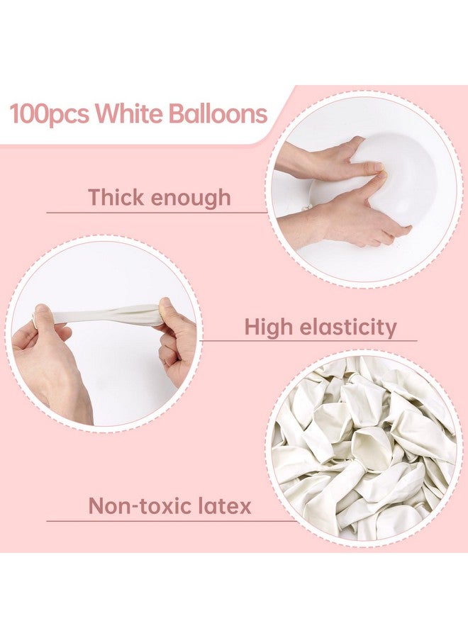 RUBFAC White Balloons Latex Party Balloons 100Pcs 12 Inch Helium Balloons For Wedding Bridal Baby Shower Graduation Anniversary Birthday Bachelorette Party Decoration, White Ribbon - Image 3