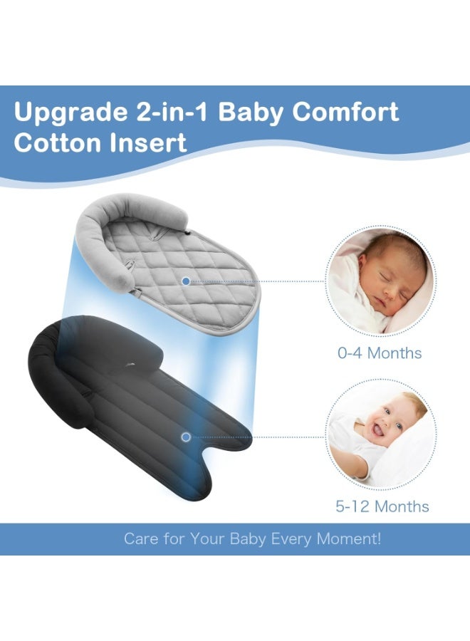 2-in-1 Infant Car Seat Head & Neck Support Insert – Soft, Easy-Install Insert for Car Seat, Stroller, Bouncer – Universal, Gray & Black - Image 3