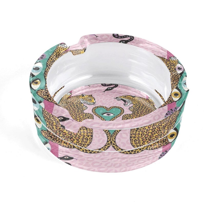 1pc Round Glass Ashtray Anti Slip Pad Exotic Leopard Heart Pattern - Image 5