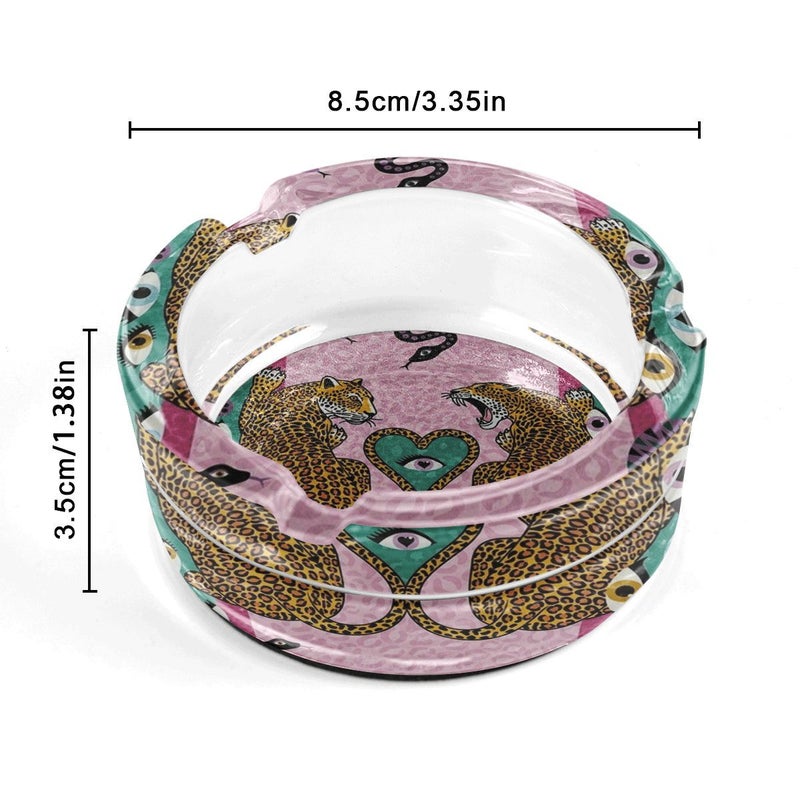 1pc Round Glass Ashtray Anti Slip Pad Exotic Leopard Heart Pattern - Image 2