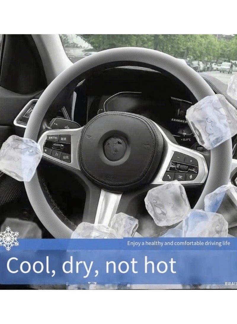 شابية غطاء عجلة قيادة السيارة من السيليكون، مناسب للصيف، شعور رائع، مضاد للانزلاق، غطاء عجلة قيادة السيارة، غطاء واقٍ، عالمي للقطر 33-42 سم، مناسب لمعظم السيارات وسيارات الدفع الرباعي والشاحنات والشاحنات الصغيرة، لون رمادي - Image 1