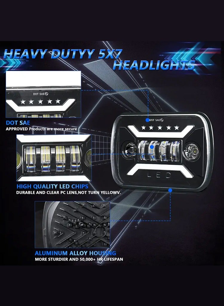 MR.SMART Mr Smart 5x7 LED Headlights with 4 Lighting Modes, DOT SAE Approved, High/Low Beam, DRL, Turn Signal, Aluminium Alloy Housing, Black  - Image 3