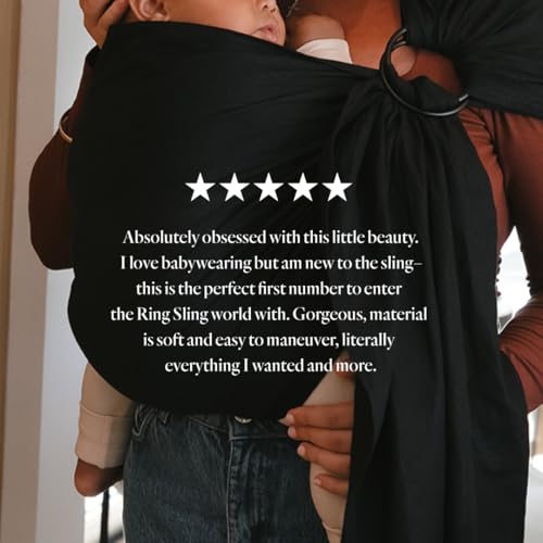 WildBird - Ring Sling Baby Carrier - 0-36 Months (up to 35 lbs) - Standard (74") Raven & Gold Ring - Front, Hip or Back Carry - Adjustable Fit - Natural Linen - Baby Essentials - New Mom Gifts - Image 4