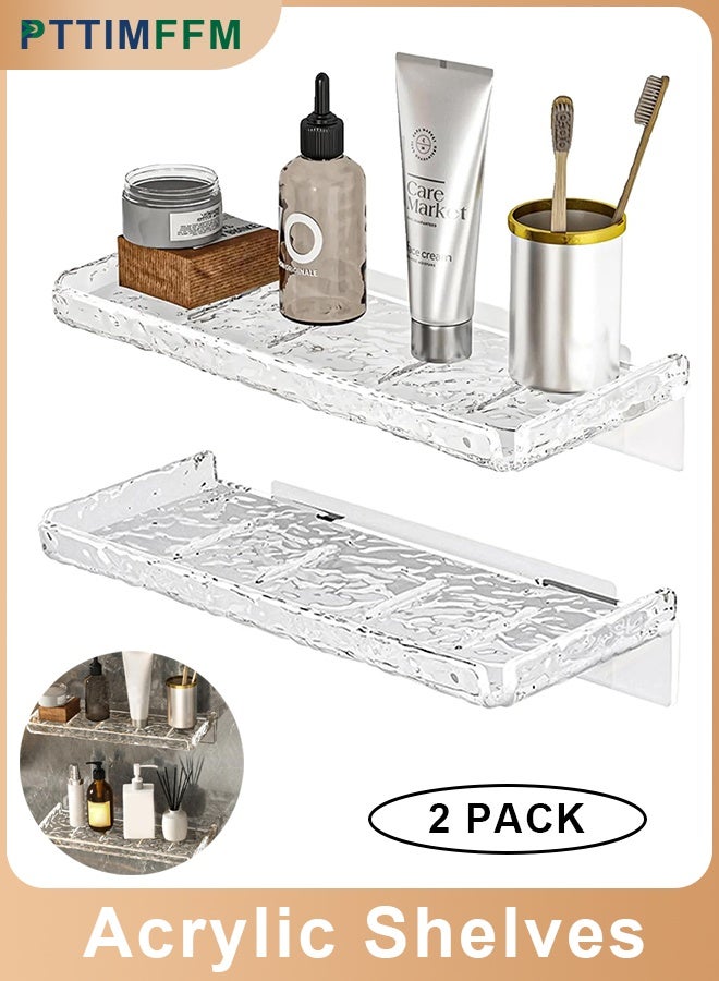 بتيمفم عبوة من رفين لتنظيم أدوات الاستحمام من الأكريليك الشفاف، رفوف تخزين حائطية بدون حفر لمستلزمات الحمام وغيرها. - Image 1