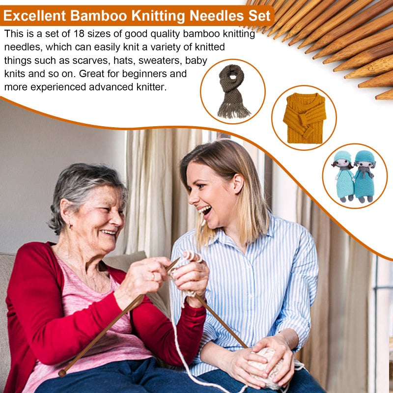 Aeelike 18 Pairs Bamboo Knitting Needles Set - 10 Inches Wooden Knitting Needles Single Point with Roll Bag - Portable Knittings Needle Set for Beginners (2mm - 10mm) - Image 4