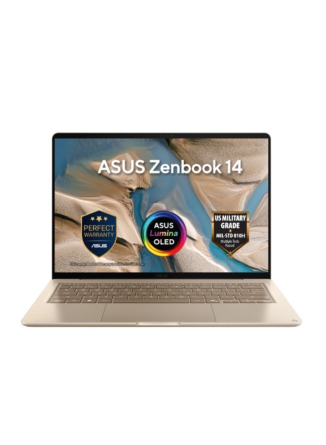 أسوس Zenbook 14 Laptop With 14-Inch Display, AMD Ryzen AI 7 345 Processor/24GB RAM/512GB SSD/Windows 11 Home Arabic Zabriskie Beige - Image 1